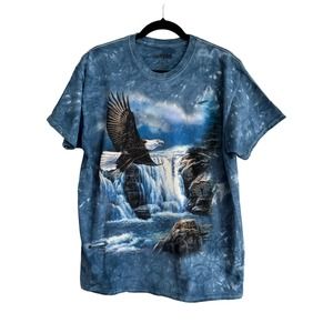 Vtg y2k 2000s bald eagles mountain nature America Tshirt blue tie dye | sz L b4